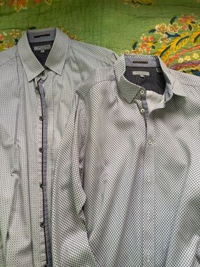 Ted Baker Men's White and Gray Micro-Pattern Dress Shirt Duo
